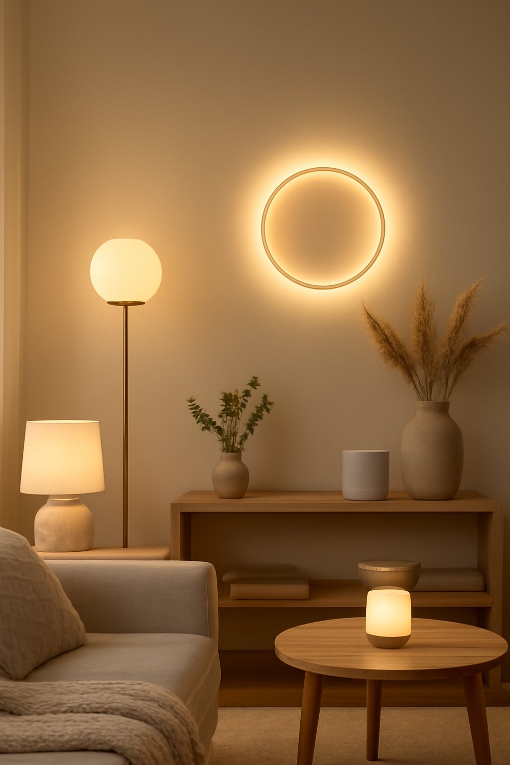 einstellbare Stehlampe Holz