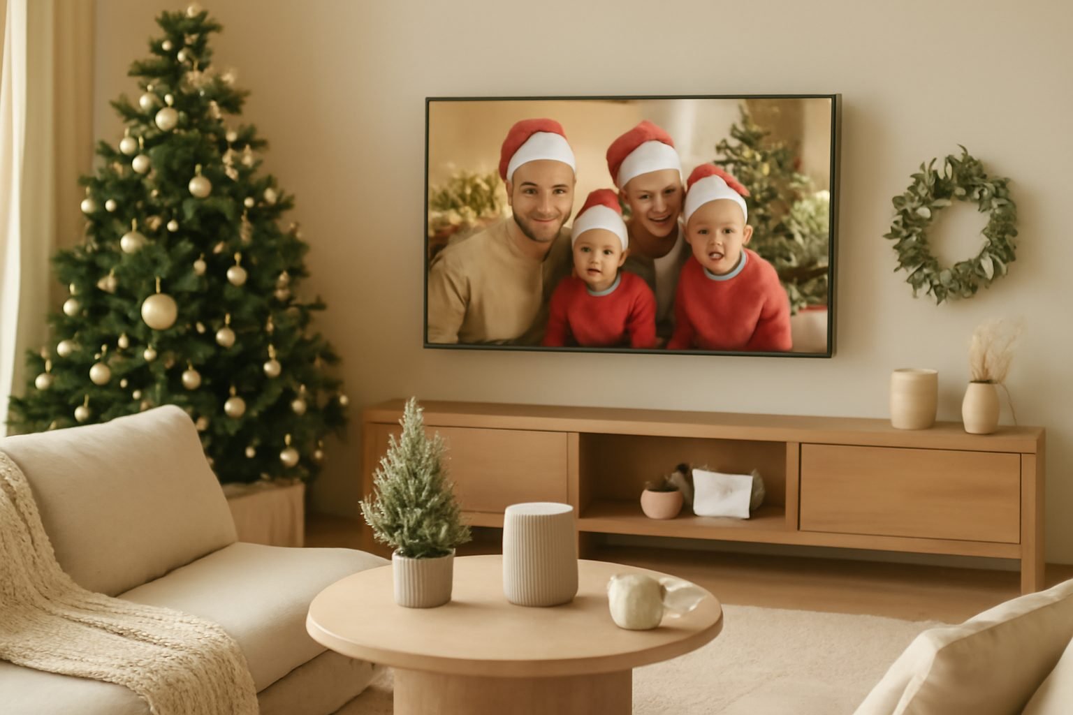 Videoanruf mit Familie an Weihnachten smart Display